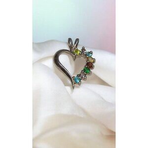 Sunstone Imports Sterling Silver Womens Heart Shaped Multi-Gemstones Chips Pend